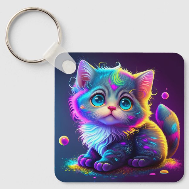 Porte-clés Création numérique de chat coloré mignon-79827 (Recto)