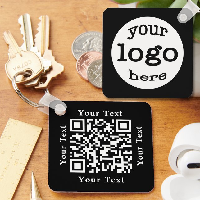 Porte-clés Créer un code QR personnalisé Logo de l'entreprise (Create Custom QR Code Business Company Logo Black Keychain)