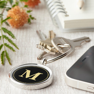 Porte-clés Créer un Porte - clé de monogramme d'or noir perso