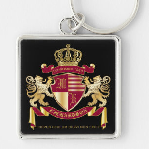 Porte-clés Créez votre propre blason d'armoiries d'or rouge