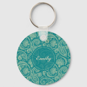 Porte-clés Crème Bleu Vert Et Beige Vintage Paisley