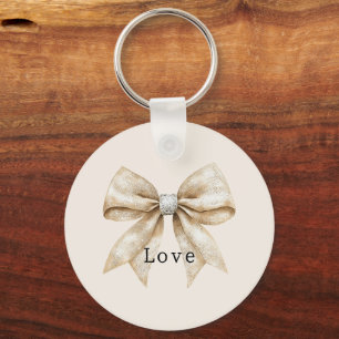 Porte-clés Crème chic blanc argent glam Bow Love