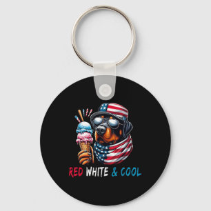 Porte-clés Crème De Glace Rouge Blanc Et Cool 4 juillet Chien