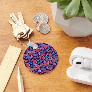 Porte-clés Crépuscule Tropical : Motif de fleurs sauvages rou