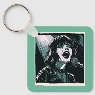 Porte-clés Crie-le Fort Punk Rocker Rétro Vintage Sarcelle