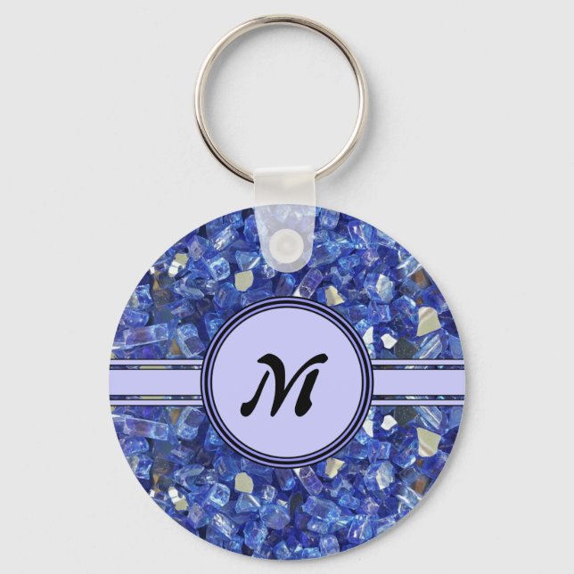 Porte-clés Cristaux de verre bleu Monogramme Éclat (Recto)