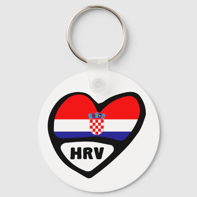 Porte-clés Croatie Code Pays Drapeau Clavier Coeur, HRV (Recto)