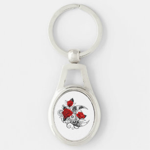 Porte-clés Croissant mécanique avec roses rouges