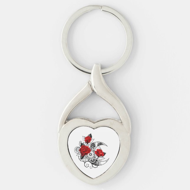 Porte-clés Croissant mécanique avec roses rouges (Devant)