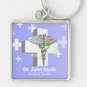 Porte-clés Croix-Blanche de Caduceus Médicale en 3D