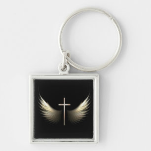 Porte-clés Croix chrétienne avec des ailes de colombe de