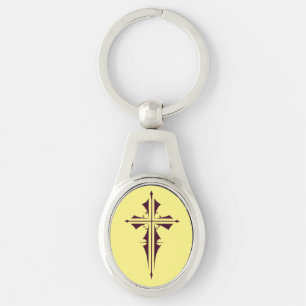 Porte-clés Croix chrétienne d'art violet royal