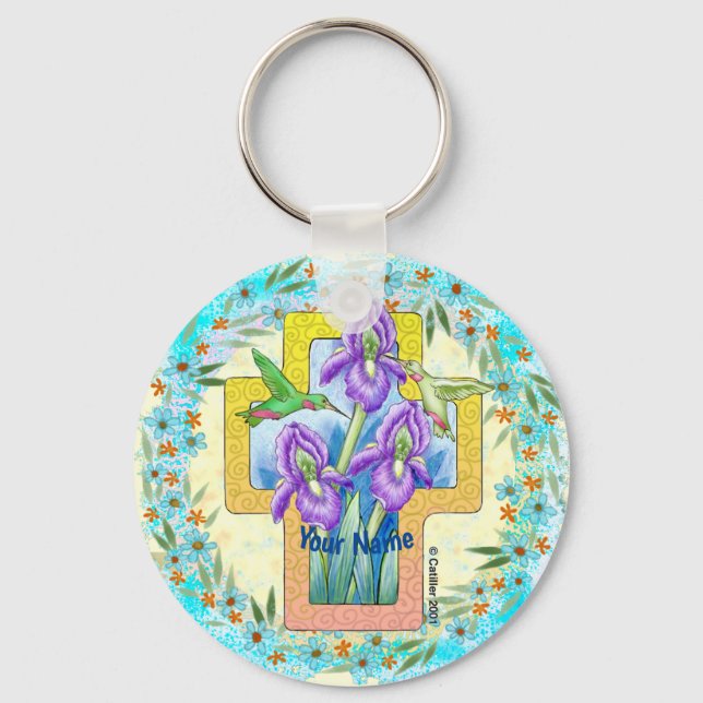 Porte-clés croix chrétienne Iris (Recto)