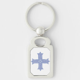 Porte-clés Croix copte d'art en Lapis Bleu Premium
