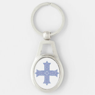 Porte-clés Croix copte d'art en Lapis Bleu Premium