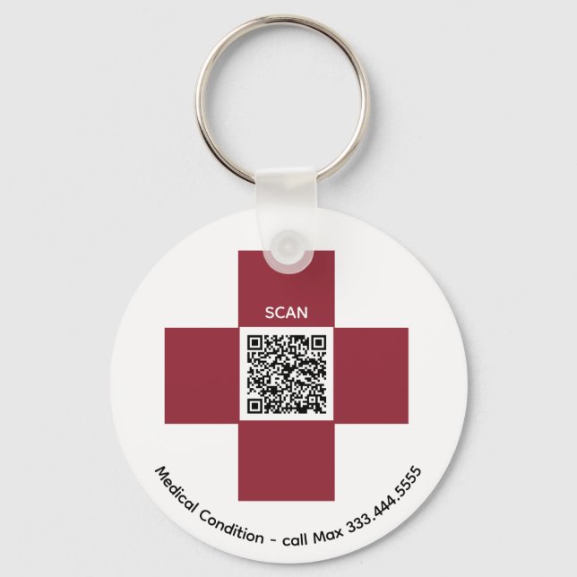 Porte-clés *~* Croix d'alerte Médicale rouge ICE QR AP38 (Recto)