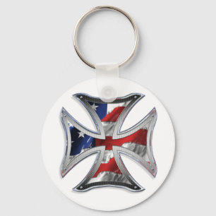 Porte-clés Croix de fer avec drapeau américain