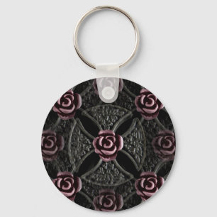 Porte-clés Croix de fer médiévale gothique avec rose
