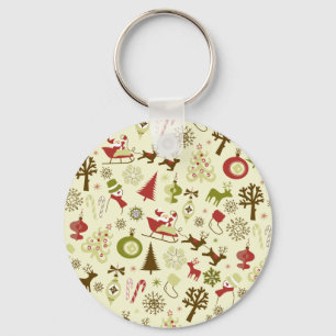 Porte-clés Croquis de Noël rétro Motif sans coutures