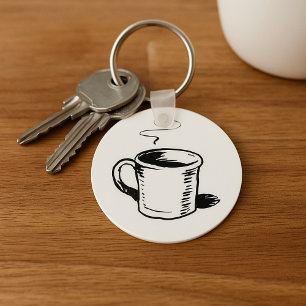 Porte-clés Croquis de tasse à café dessiné à la main Minimali