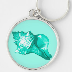 Porte-clés Croquis en coquille de conc - turquoise, blanche e