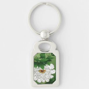 Porte-clés Croquis japonais vintage de grande pivoine blanche