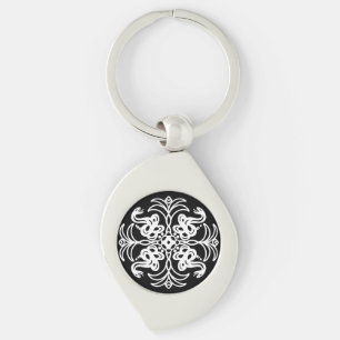 Porte-clés Crotale tribale noire et blanche Mandala