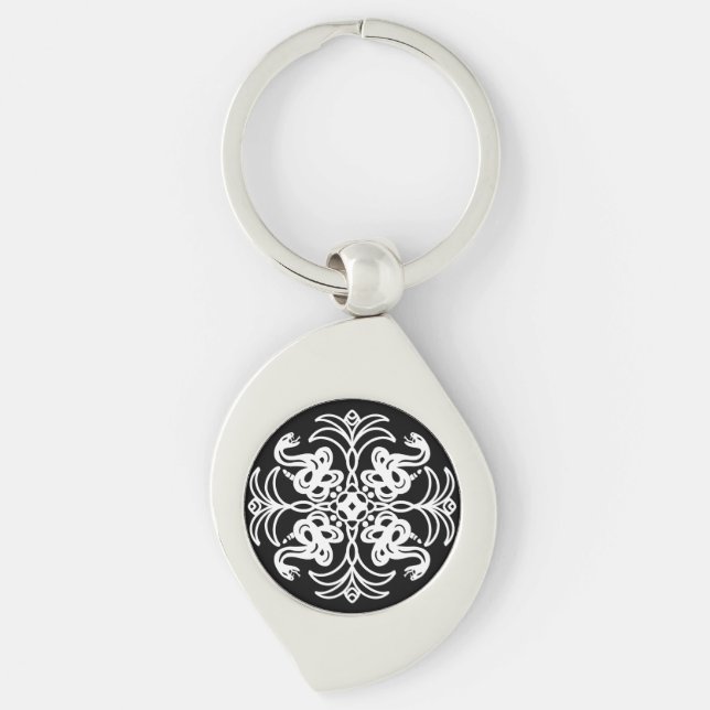 Porte-clés Crotale tribale noire et blanche Mandala (Devant)