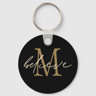 Porte-clés Croyez Inspirational Gold Noir Monogramme Initial