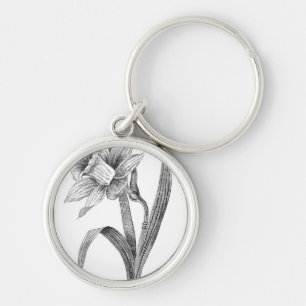 Porte-clés cru noir de jonquille de fleurs blanches