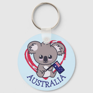 Porte-clés Cube koala tenant le drapeau australien et le coeu