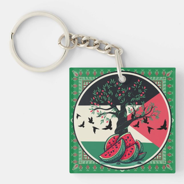 Porte-clés culture palestienne | pastèque palestine, olive t (Devant)