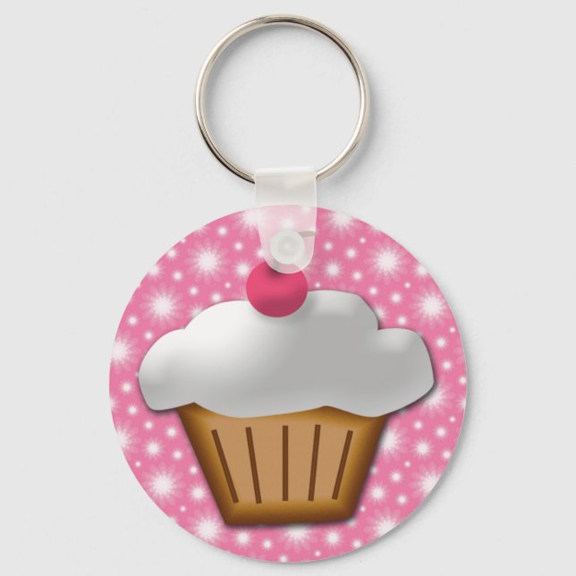 Porte-clés Cupcake coupé avec cerise rose sur le dessus (Recto)