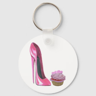 Porte-clés Cupcake rose avec Coeurs et Chaussure Stiletto ros