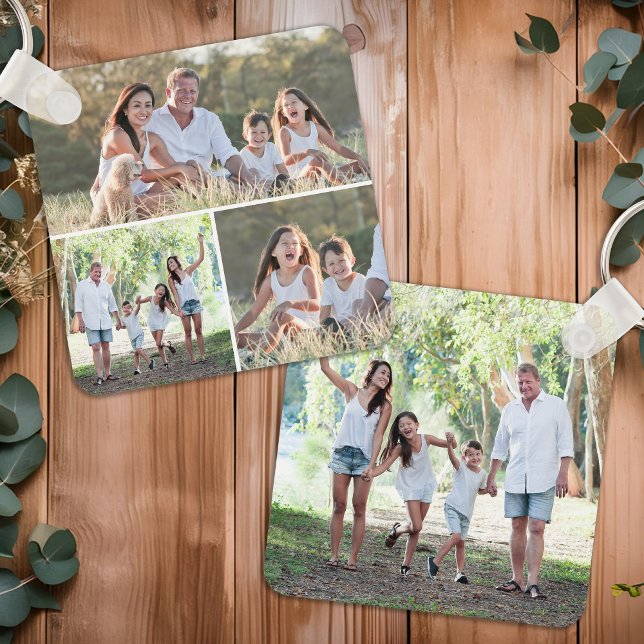 Porte-clés Custom 4 Photo Collage Moderne Famille Simple (Créateur téléchargé)