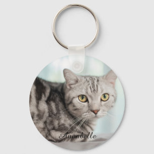 Porte-clés Custom Cat Photo with Kitty Name Cute Personalized