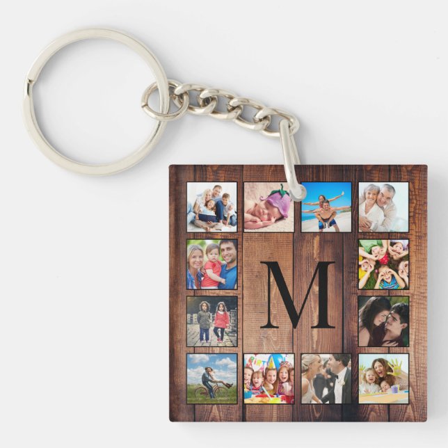 Porte-clés Custom Family Photo Collage Reclaimed Wood (Devant)