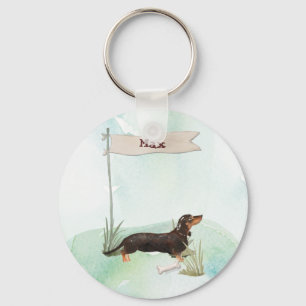 Porte-clés Custom Name Black & Tan Dachshund Pet Dog