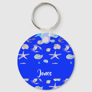 Porte-clés Custom name nautical print on blue