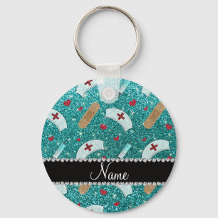 Porte-clés Custom name robin blue glitter nurse hats heart