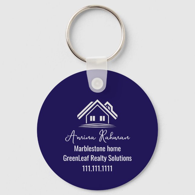Porte-clés Custom Navy Blue Real Estate Realtor Keychains (Recto)