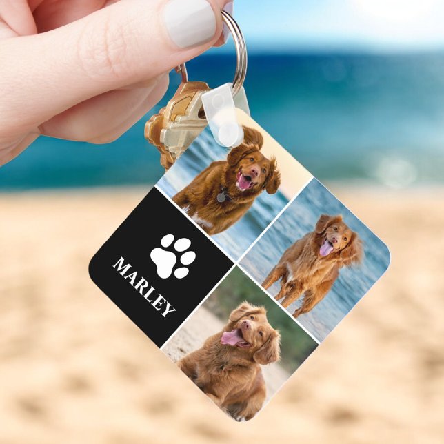 Porte-clés Custom Paw Love Dog Lover Name Photo 3 Collage Pet (Créateur téléchargé)