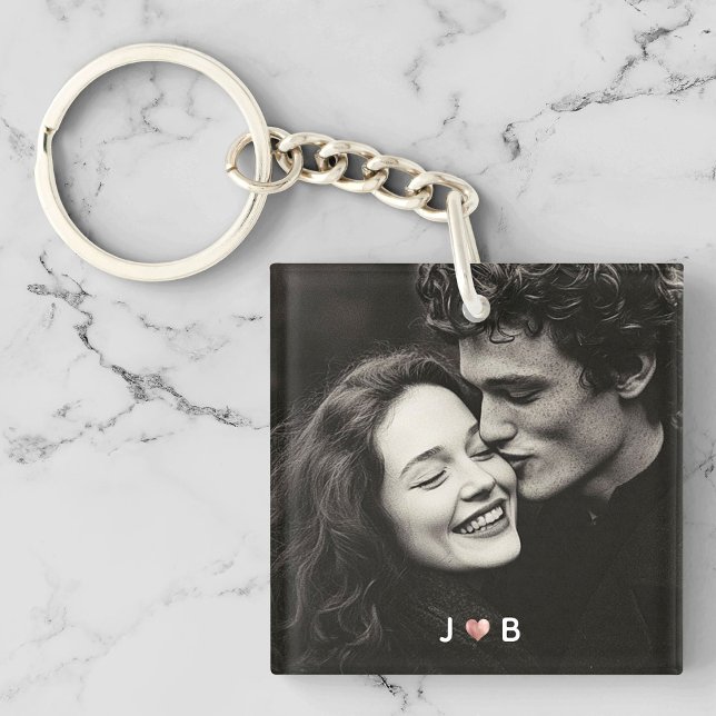 Porte-clés Custom Photo Initial Heart Monogram Couples Gift (Créateur téléchargé)