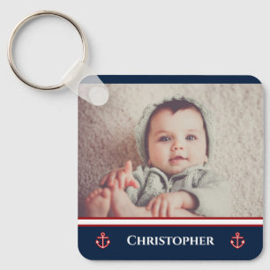 Porte-clés Custom Photo Nautical Marine Navy Blue Red White