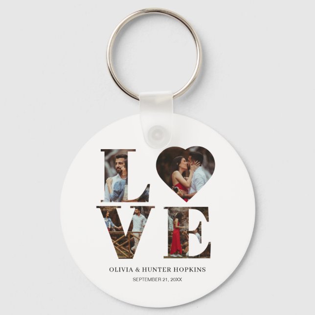 Porte-clés Customisé Couple Love Heart 4 Photo (Recto)