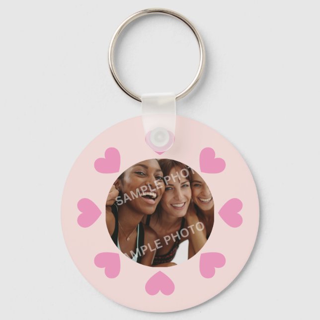 Porte-clés Customizable Pink Heart Photo (Recto)