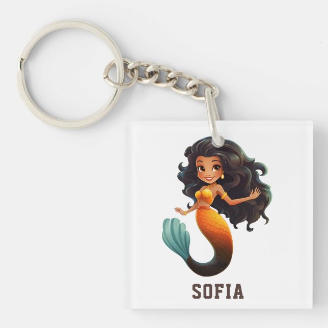 Porte-clés Cute African Mermaid Girl - Custom Name Afro Kids (Devant)