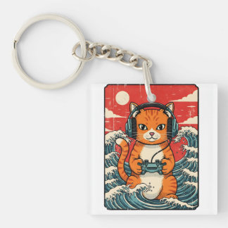 Porte-clés Cute Anime Gamer Cat Japanese Gaming Retro