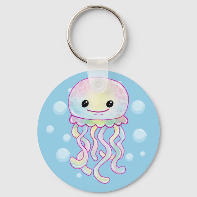 Porte-clés Cute Aquarelle arc-en-ciel Jellyfish (Recto)