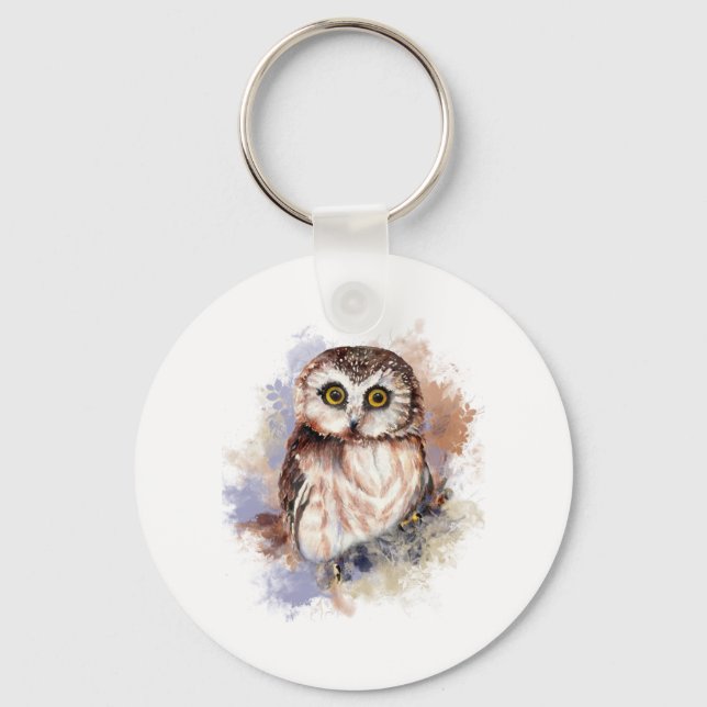 Porte-clés Cute Aquarelle Chouette Oiseau Art de la nature (Recto)